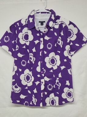 WESTBOUND Purple Floral Hawaiian 100% COTTON Shirt Top Women's Plus Size 14